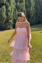 Damska Sukienka Ślubna dla Gościa Warstwowa Bez Ramiączek | Maxi