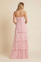 Damska Sukienka Ślubna dla Gościa Warstwowa Bez Ramiączek | Maxi