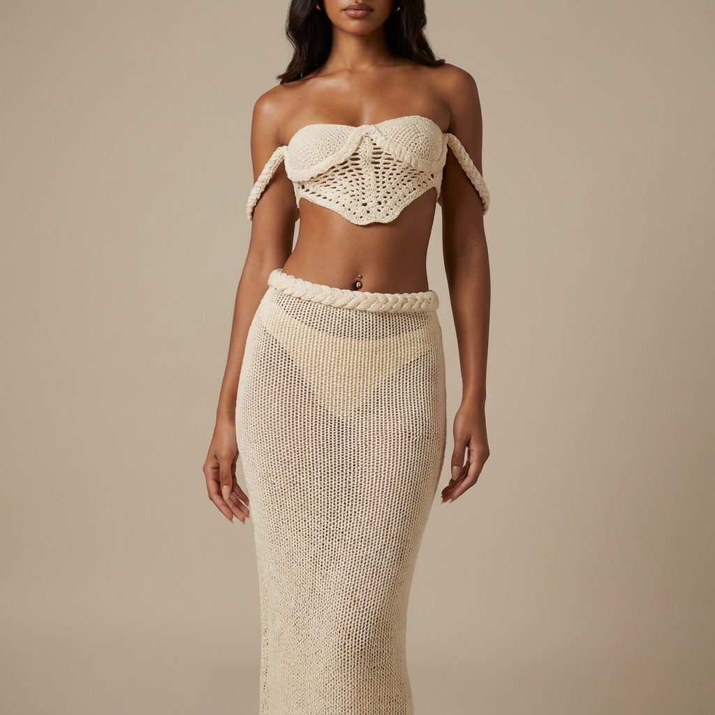 Damska Szydełkowa Letnia Sukienka | Zestaw