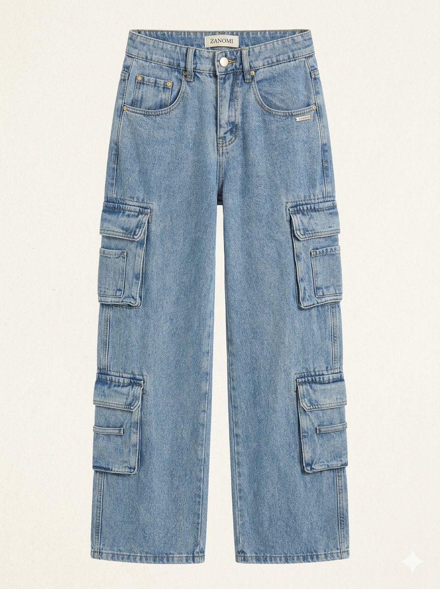 Damskie Cargo Jeansy z Kieszeniami | Baggy