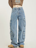 Damskie Cargo Jeansy z Kieszeniami | Baggy
