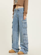 Damskie Cargo Jeansy z Kieszeniami | Baggy