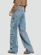 Damskie Cargo Jeansy z Kieszeniami | Baggy