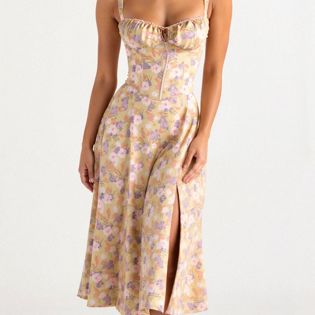 Damskie Gorset Kwiatowy Suknia | Midi