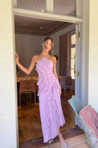 Damska Plisowana Sukienka ślubna dla Gościa z Falbankami | Maxi