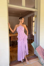 Damska Plisowana Sukienka ślubna dla Gościa z Falbankami | Maxi