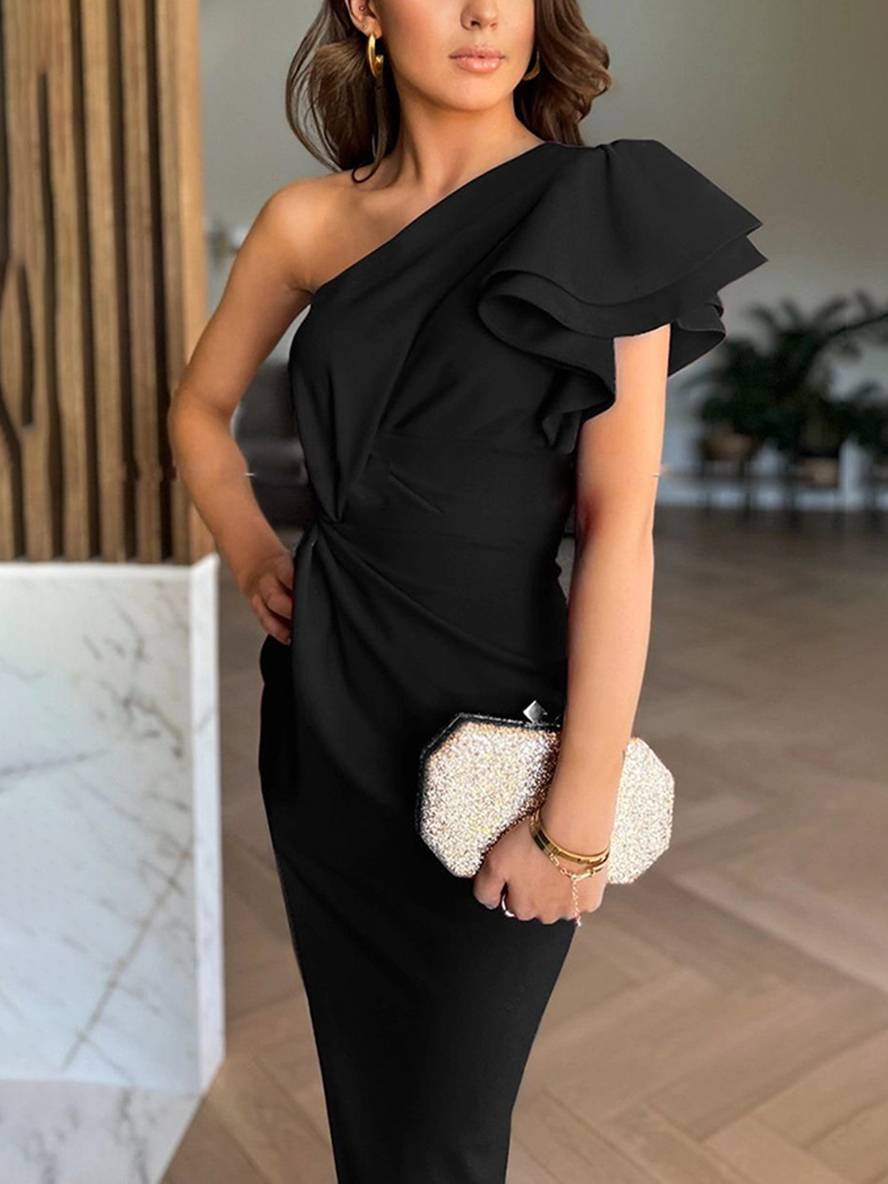 Damska Jedno Ramię Ślubna Sukienka | Maxi