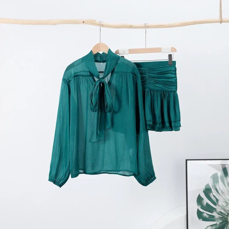 Damska Zestaw Bluzka & Mini Spódnica Skoordynowane | Imprezowy