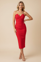 Damska Sukienka Ślubna Dla Gościa Bez Ramiączek Bodycon | Midi