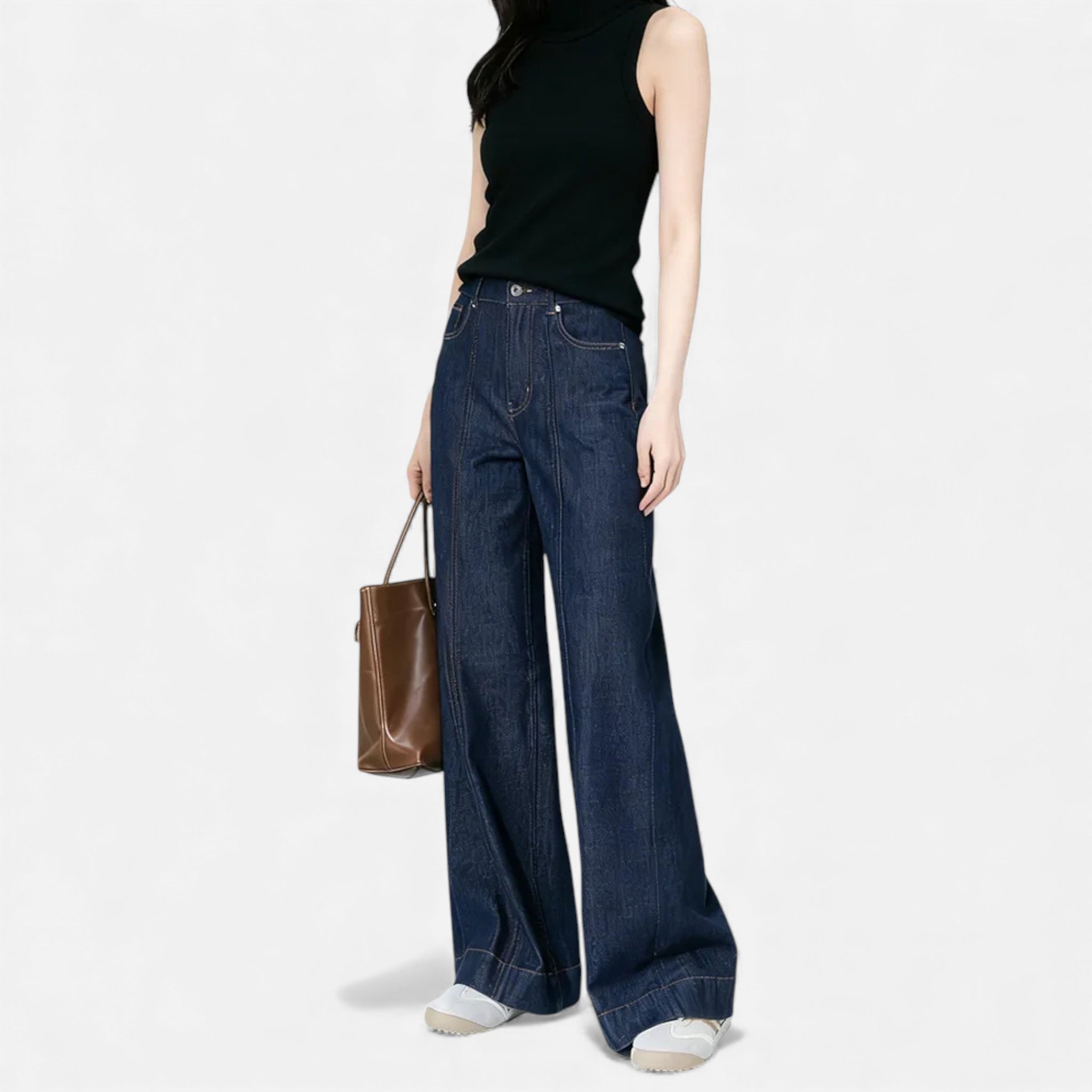 Damskie Wysoka Talia Blend Jeansy | Szerokie Nogi