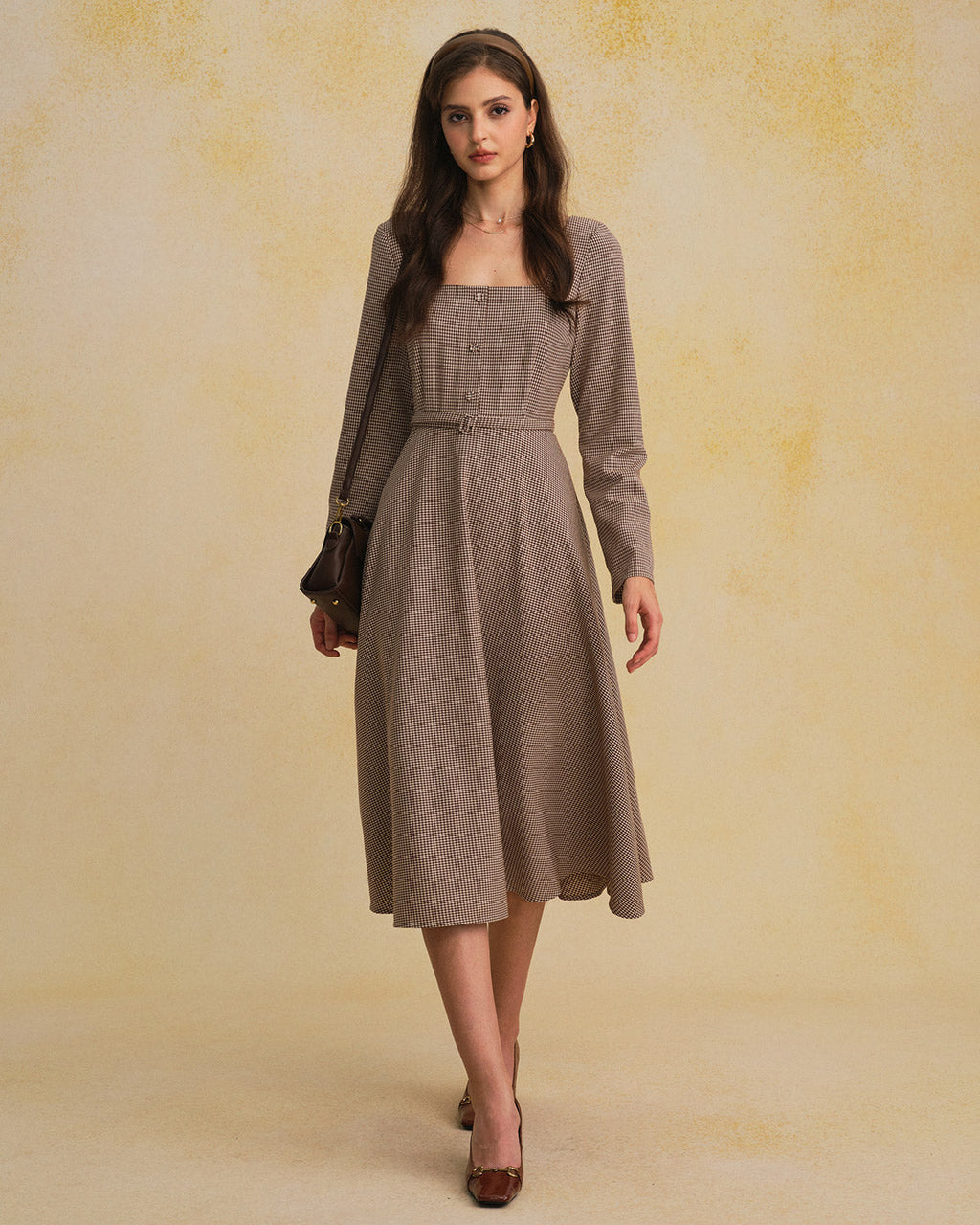 Damska Sukienka Vintage w Kratę | Midi