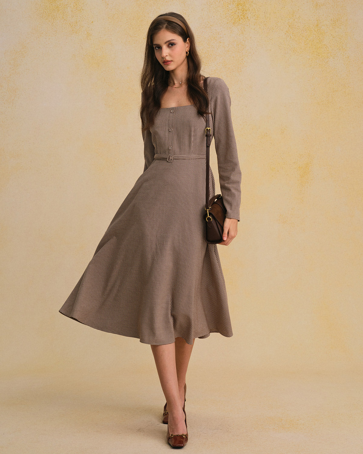 Damska Sukienka Vintage w Kratę | Midi