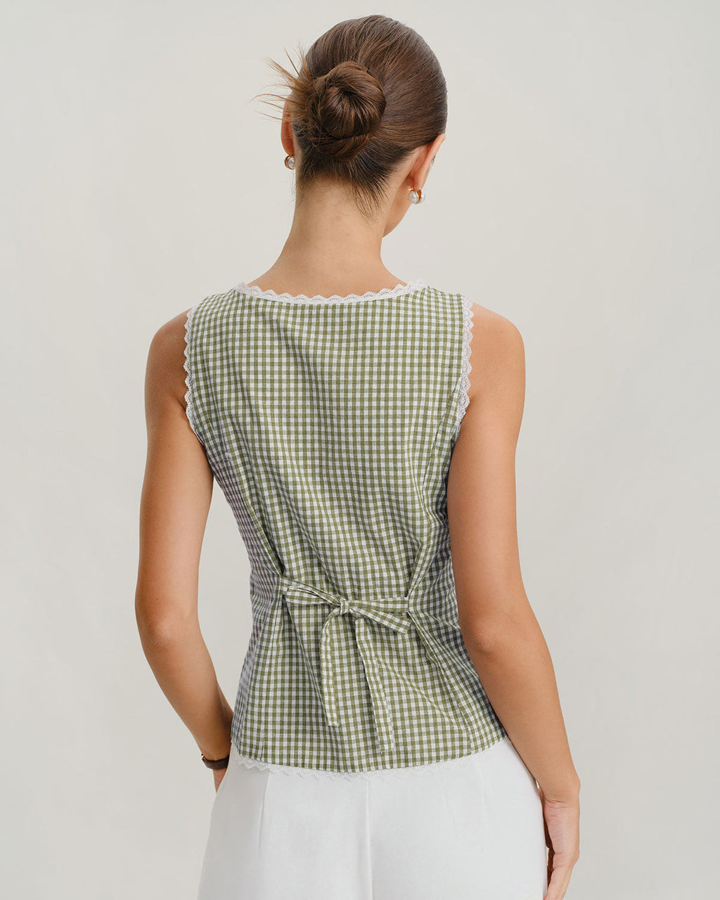 Damski Top w Kratę z Dekoltem Łódka | Dopasowany